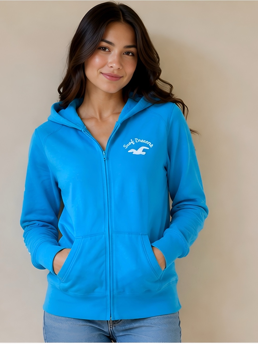 Hollister Bright Blue Full-Zip Hooded Jacket